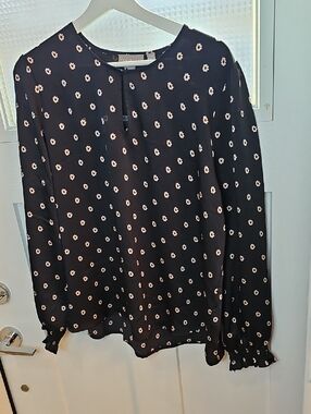 Ted Baker Black Blouse with Pale Pink Floral Dots